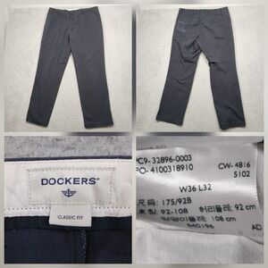 Dockers Pants Men's 36x32 Navy Classic Fit Chino Cotton‎ Blend
